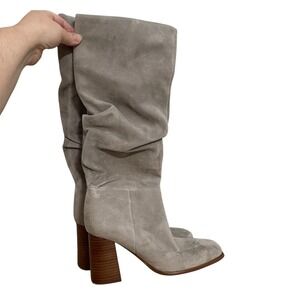 Nine West Domaey Tall Slouchy Suede Block Heel Knee High Boots in Gray Size 8M